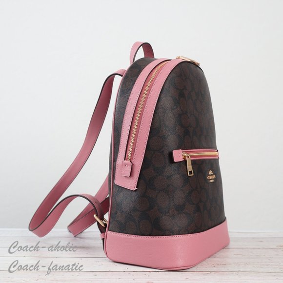 NWT Coach Kenley Backpack In Signature Canvas Brown True Pink - Picture 4 of 12